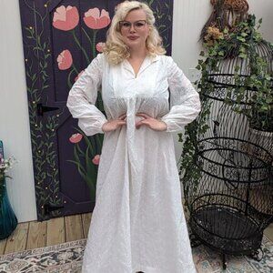 Vintage 1970's Boho White Floral Embroidered Eyelet Lace Bespoke Gown, Handmade